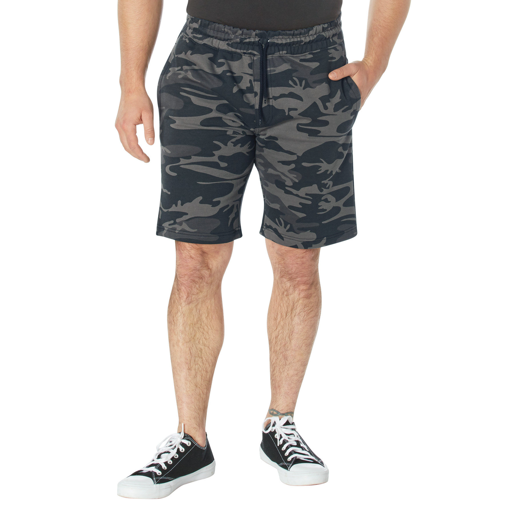 Rothco Camo And Solid Color Sweatshorts - Black Camo, Small