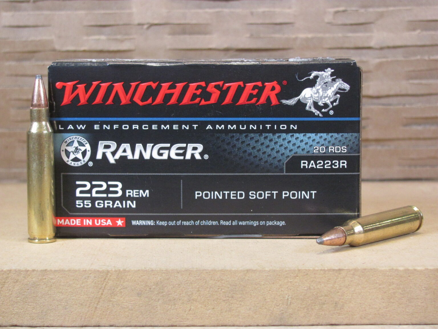 20 Round Box – 223 Rem 55 Grain Pointed Soft Point Winchester Ranger Ammo – RA223R