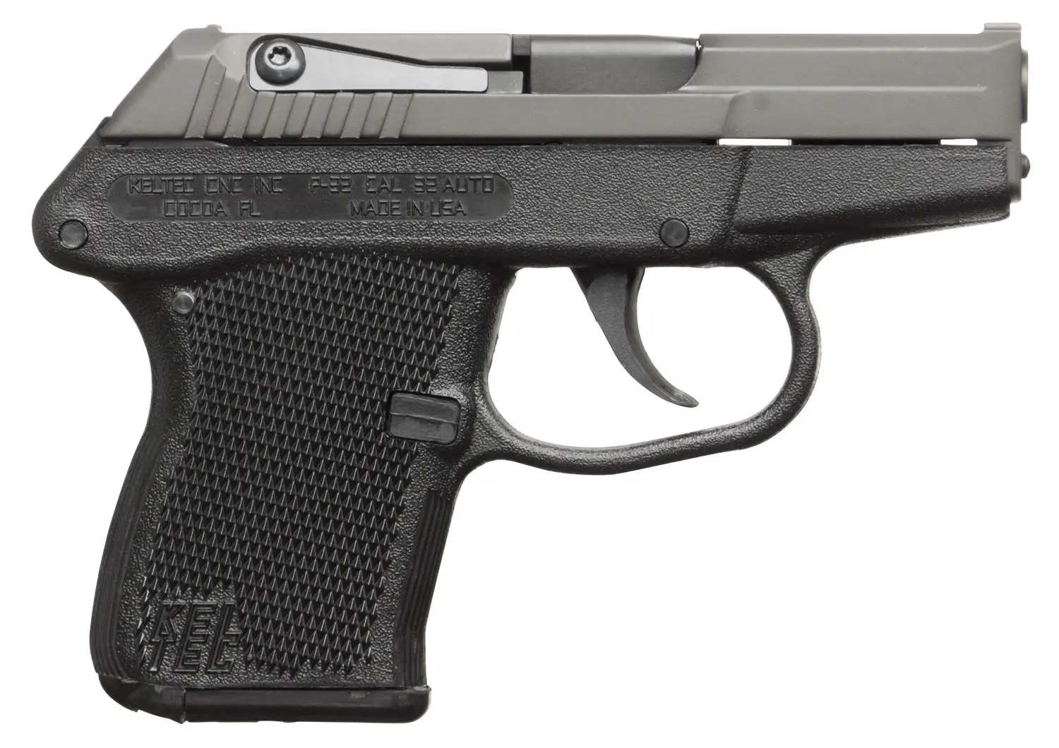 Kel-Tec P32BBLK P-32 32 ACP Caliber with 2.68" Barrel, 7+1 Capacity, Blued Finish Aluminum Frame, Serrated Blued Steel Slide Black Polymer Grip