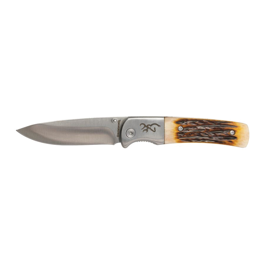 Browning Buckmark Hunter Bone Folder Folding Knife Drop Point Brown - Durable, Lightweight and Reliable Handle - 3220500