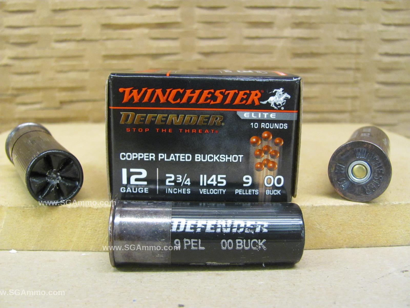 10 Round Box – 12 Gauge 2-3/4 Inch 9 Pellet 00 Buck Winchester Defender Ammo – SB1200PD