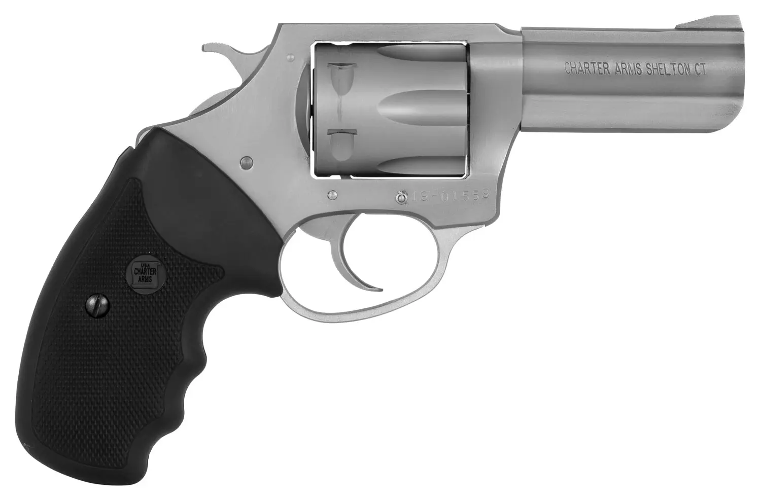 Charter Arms 73802 Pitbull Large 380 ACP 6 Shot 3" Stainless Steel Barrel Cylinder, Anodized Aluminum Frame w/Black Finger Grooved Rubber Grip