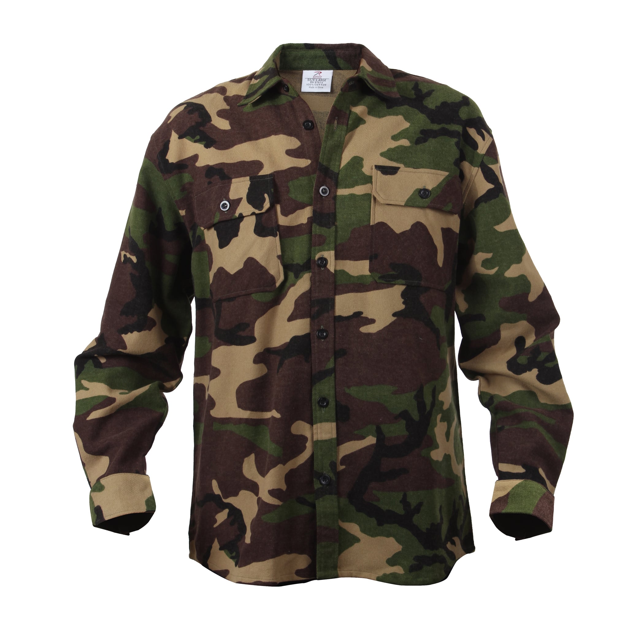 Rothco Extra Heavyweight Camo Flannel Shirts - Woodland Camo, Medium