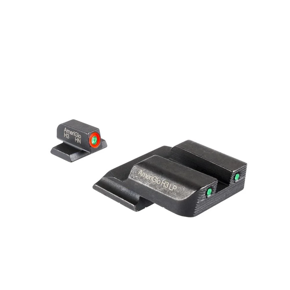 Ameriglo Trooper Tritium Handgun Sight Set for S M (Excludes .22/.380/Shield/EZ/Pro) Green Rear Green with Orange Front