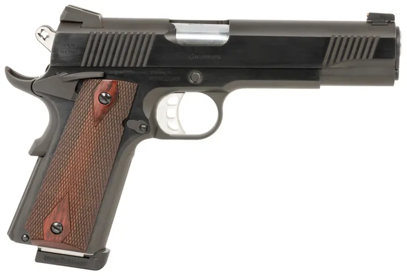 Tyler Gun Works TGWGVBL45 Custom 1911 Government Full Size Frame 45 ACP 7+1 5" Stainless Match Grade Barrel, Blued Serrated Steel Slide Steel Frame w/Beavertail, Walnut Grip
