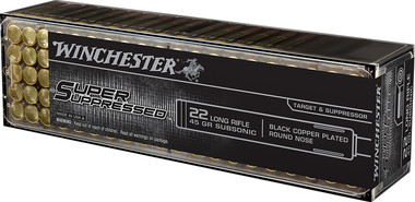 Winchester Super Suppressed 22 LR 45 Grain Black Copper Plated Round Nose (CPRN) Ammo