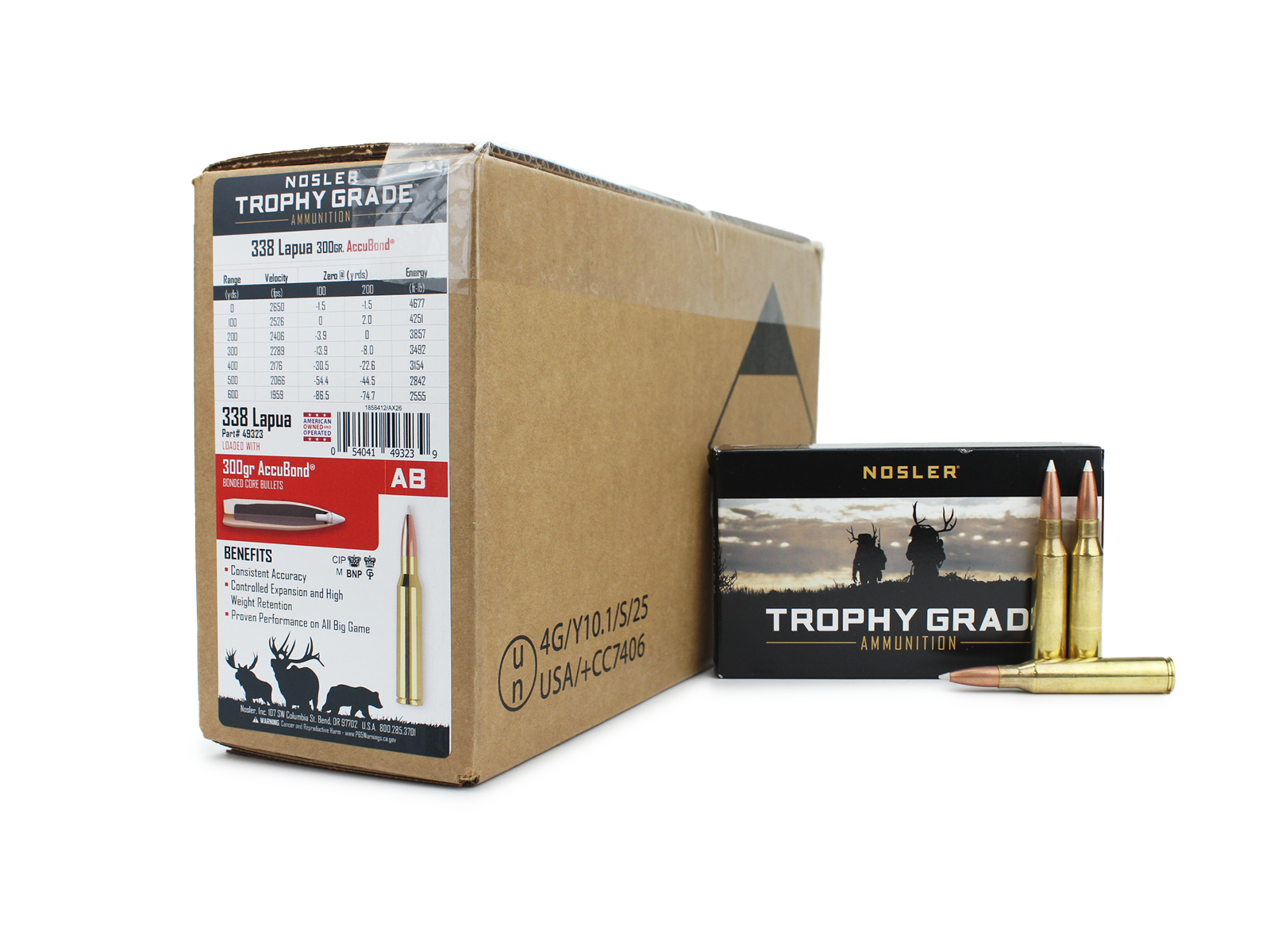 Nosler Trophy Grade 338 Lapua Mag 300 Gr Nosler AccuBond (Case)