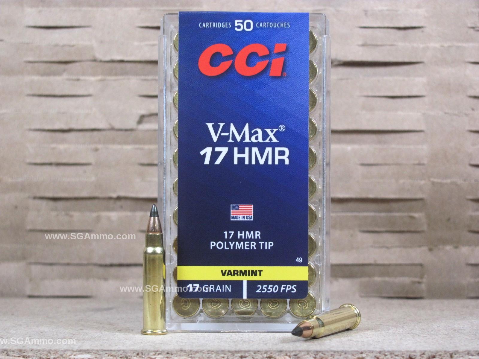 50 Round Box – 17 HMR CCI 17 Grain Poly Tip V-Max Bullet Ammo – 0049