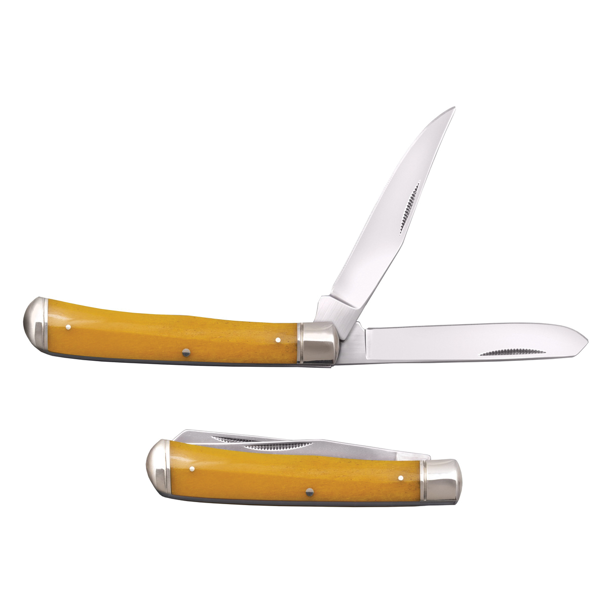 Cold Steel Trapper Folding Knife Clip Point/Spey Yellow - Classic Design, Reliable Dual Blades for Various Tasks - CS-FL-TRPR-Y
