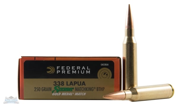 Federal GM338LM Premium Gold Medal 338LapuaMag 250gr Sierra MatchKing BTHP 20 Per Box/10 Case