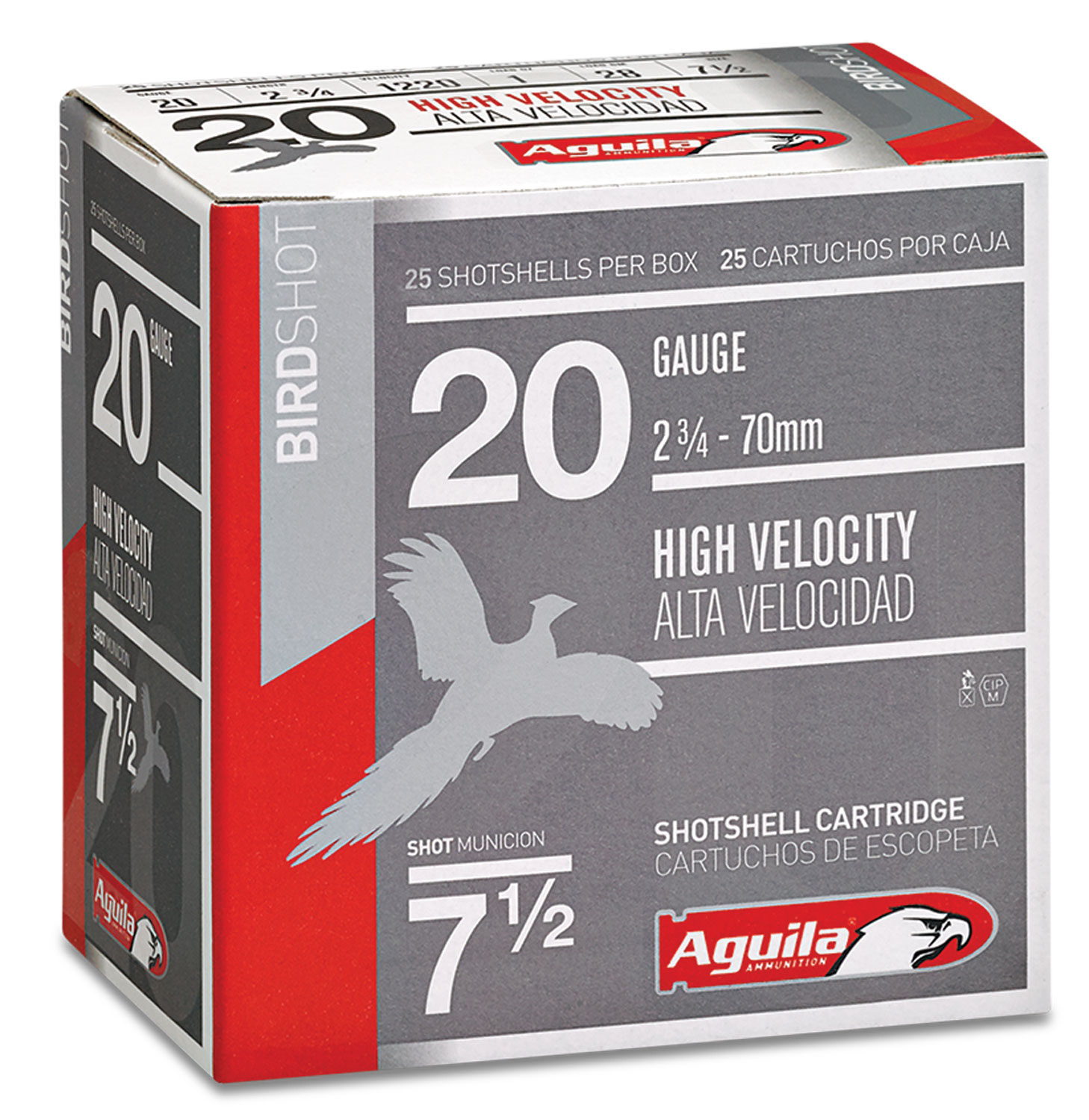 Aguila Field 20 Gauge 2-3/4 inches 7-1/2 Shot 1 oz High Velocity Lead Shotshell, Birdshot, 25/Box - 1CHB2007