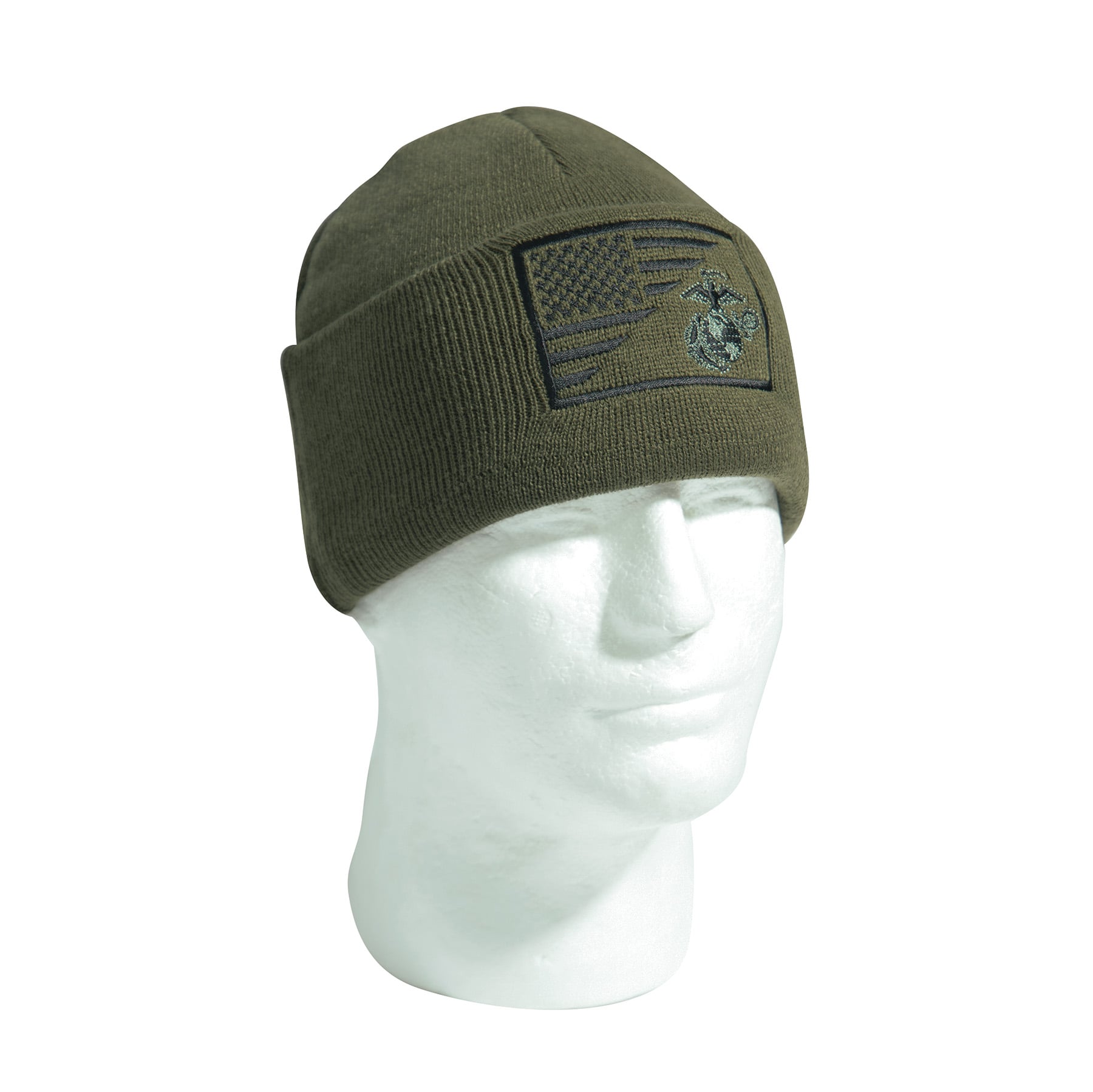Rothco Usmc Eagle, Globe And Anchor - Us Flag Deluxe Fine Knit Watch Cap, Olive Drab