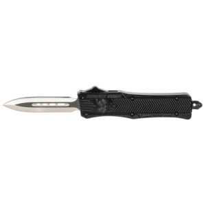 COBRATEC Small CTK-1 AUTO OTF Knife 4.25" Double Edge Dagger Blade w/ Black Aluminum Handles