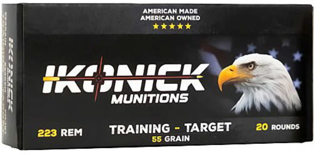 Ikonick USA .223 Remington 55 Grain Full Metal Jacket Boat Tail Brass Cased Rifle Ammunition 20 Rounds