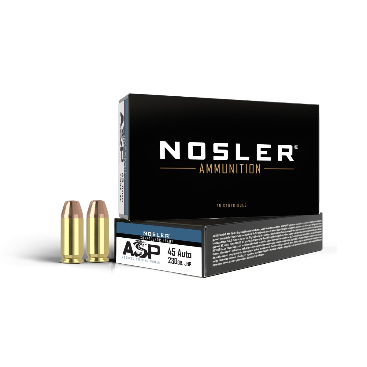 Nosler ASP Suppressor Ready Handgun Ammunition .45 ACP 230gr JHP 850 fps 50/ct - No Credit Card Fees - Low, flat rate shipping