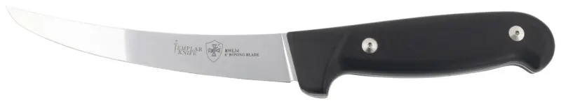 Templar Knife K6BBK362 Boning 6" Fixed Plain Damasteel Blade, 5" Black G10 Handle