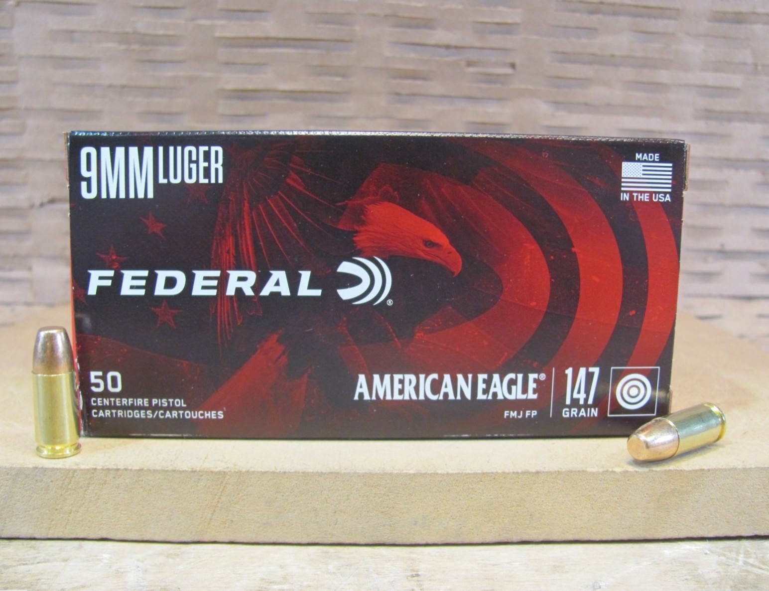 50 Round Box – 9mm Luger Federal American Eagle 147 Grain FMJ Subsonic Flat-Point Ammo – AE9FP