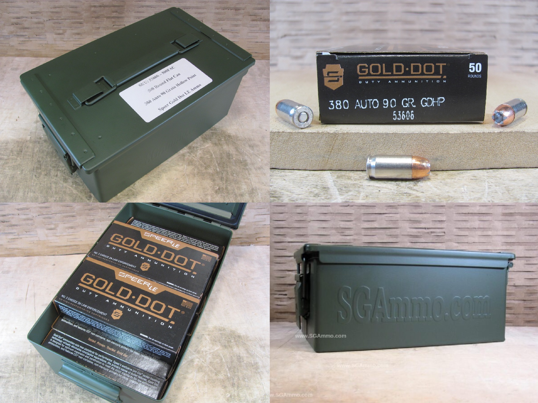 500 Round Flat Can – 380 Auto Speer Gold Dot 90 Grain Hollow Point LE Ammo – 53606 – Packed in Metal Canister
