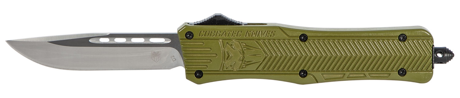 CobraTec Knives Medium CTK-1 3" Drop Point OTF Knife, Non Serrated Edge, Olive Drab Green - MODCTK1MDNS