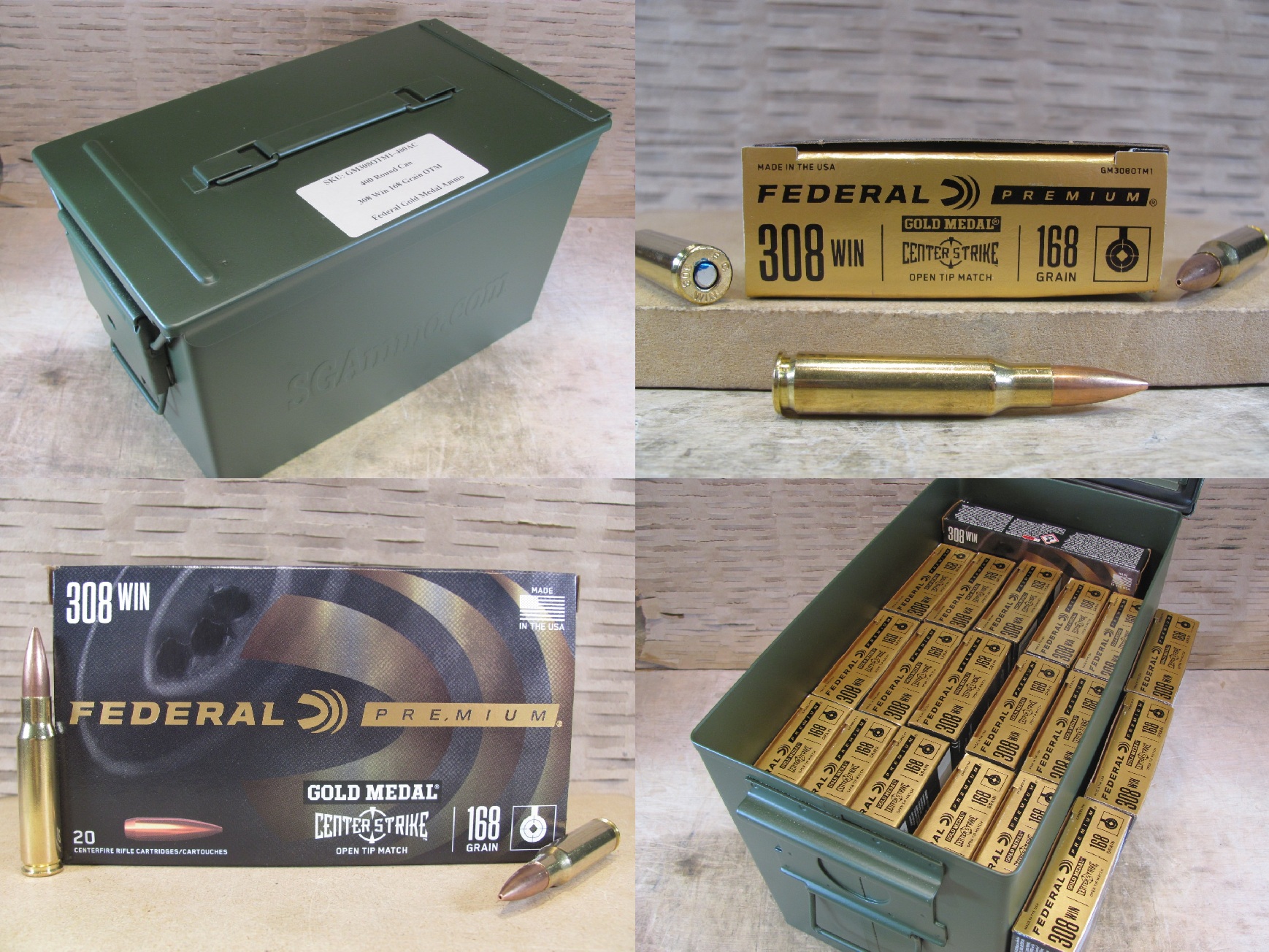 400 Round Can – 308 Win 168 Grain Open Tip Match Federal Premium Gold Medal Ammo – GM308OTM1 – Packed in PA108 SAW Canister