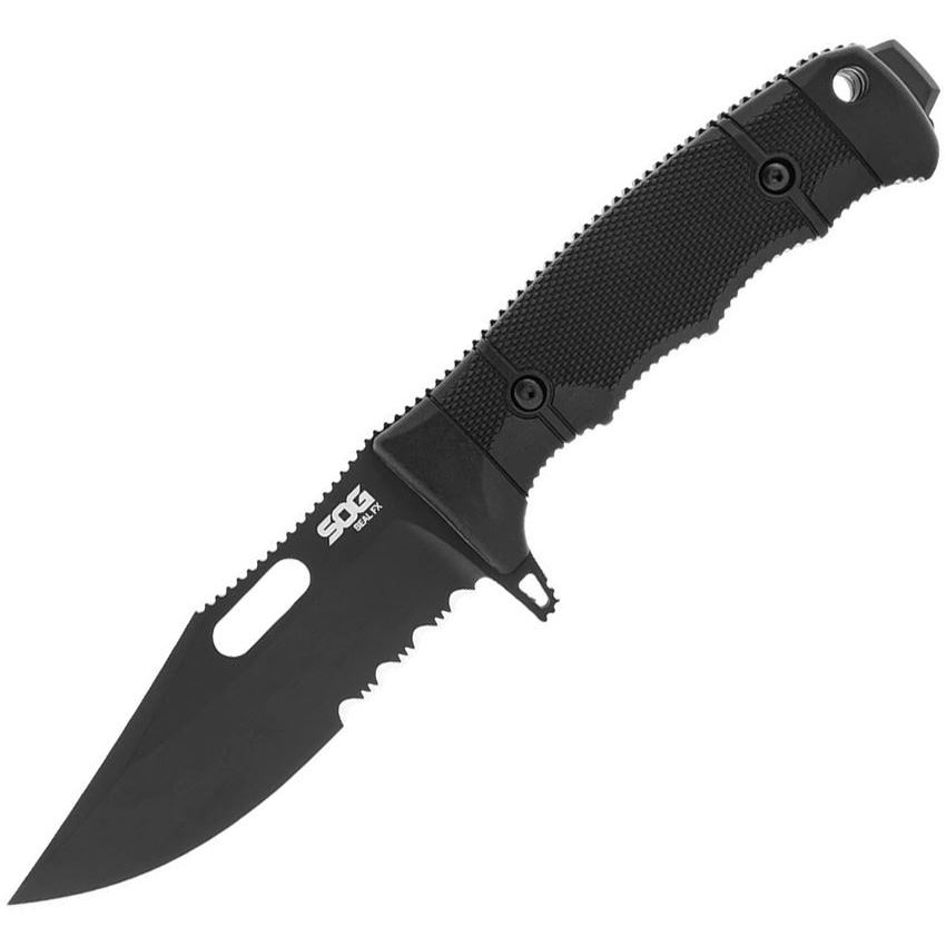 SOG Knives Seal FX, Fixed Blade Knife, Serrated Clip Point, Black - SOG17-21-01-57