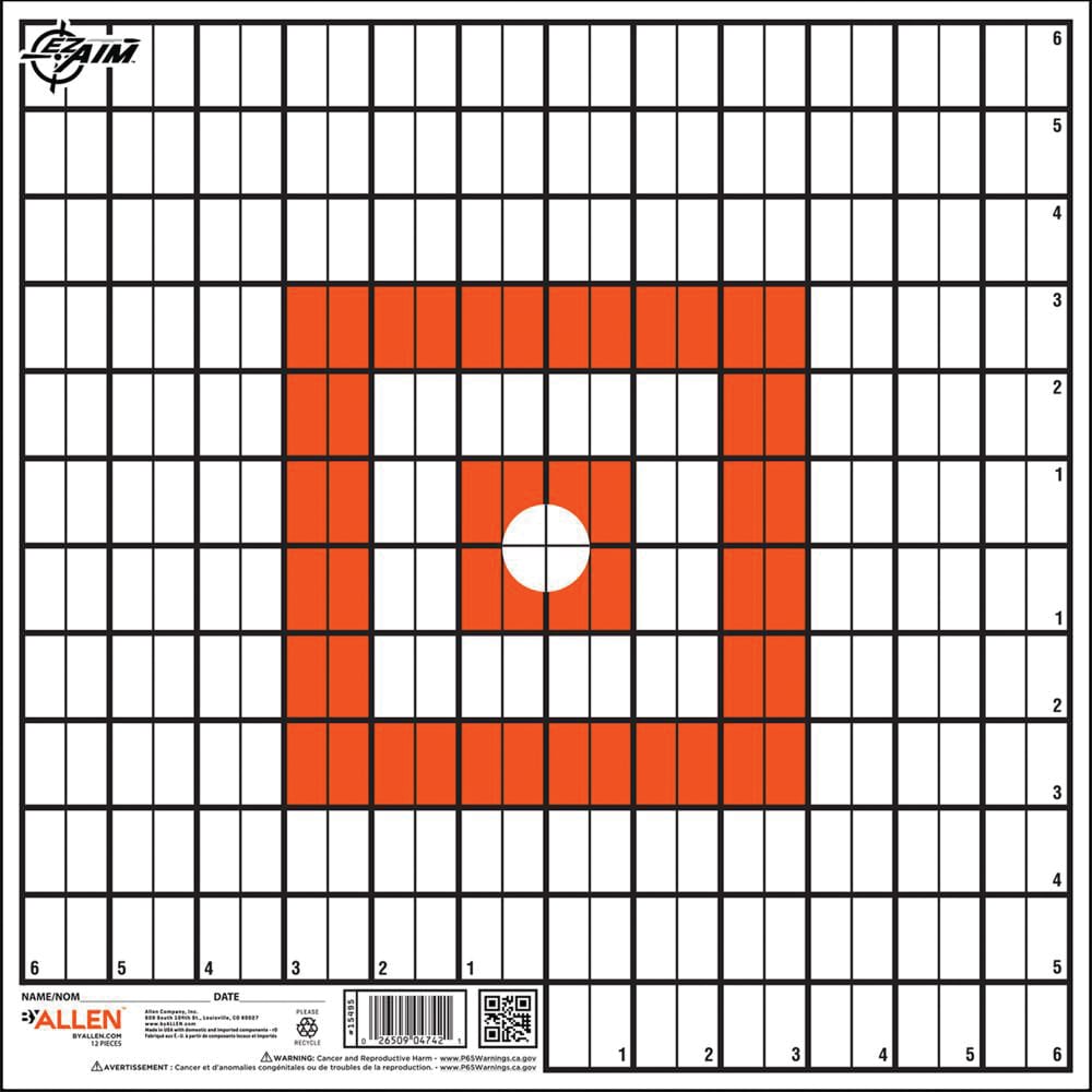 EZ Aim Square Sight-In Grid Target - Orange/White, 12 Pack - Precision Sight-In Targets - 15495