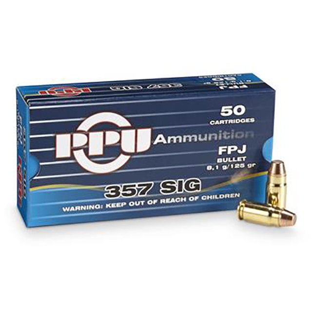 PPU Handgun Ammunition .357 SIG 125gr FPJ 1542 fps 50/ct - Flat Rate Shipping Under 30lbs! - No Credit Card Fees