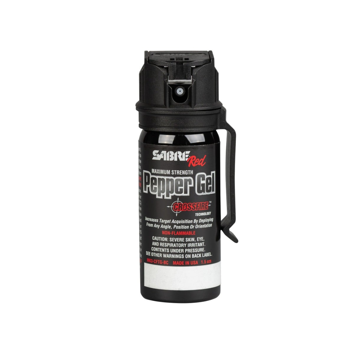 Sabre Crossfire Pepper Gel 1.5oz w/ Belt Clip, Black - MK3-CFTG-BC