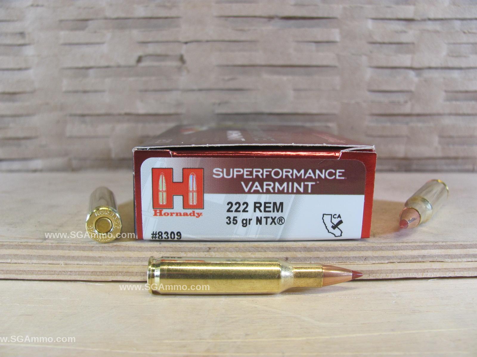 20 Round Box – 222 Rem 35 Grain NTX Hornady Superformance Varmint Ammo – 8309