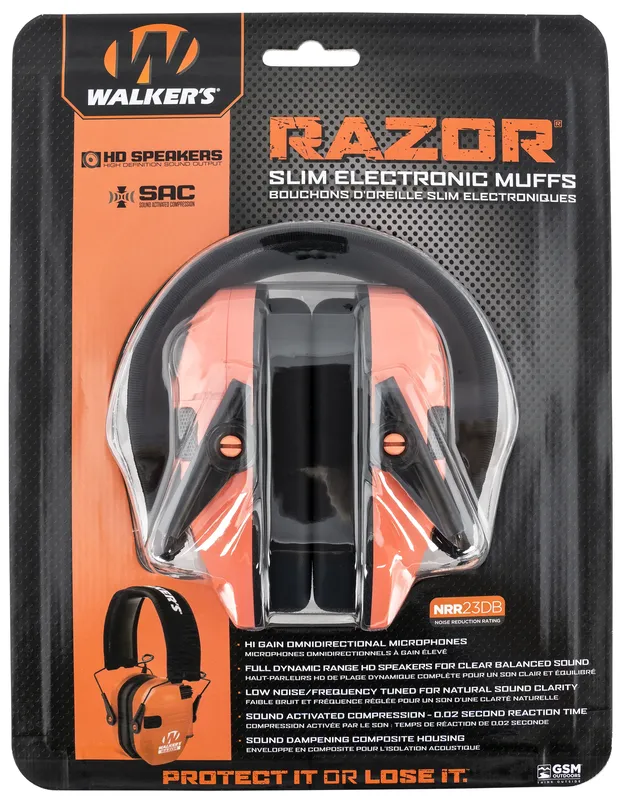 Walkers Razor Slim Elec Muff Coral Black 23dB