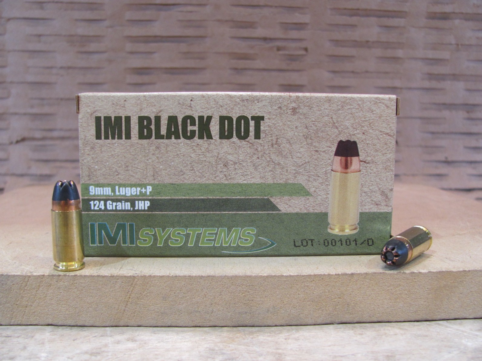 1000 Round Case – 9mm Luger +P 124 Grain Di-Cut Jacketed Hollow Point Black Dot Ammo By IMI of Israel