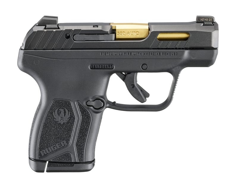 Ruger LCP Max 2.8" .380 ACP 10rd Pistol, Black W/ Gold Barrel, Tritium Sights and Holster- 13766