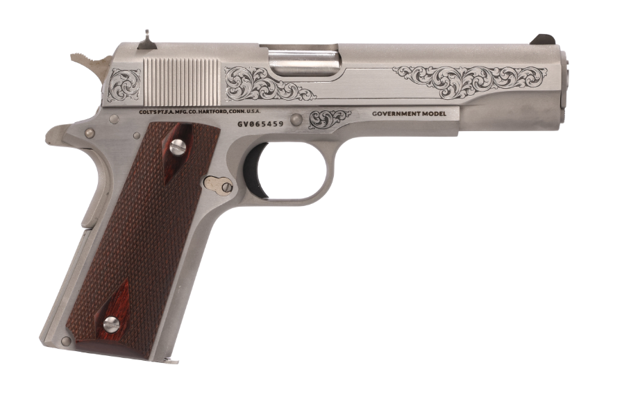 Colt 1911 GOVT 5" 45ACP 8rd Pistol, SS Engraved Tyler Gunworks - COO1911CSSENTGW