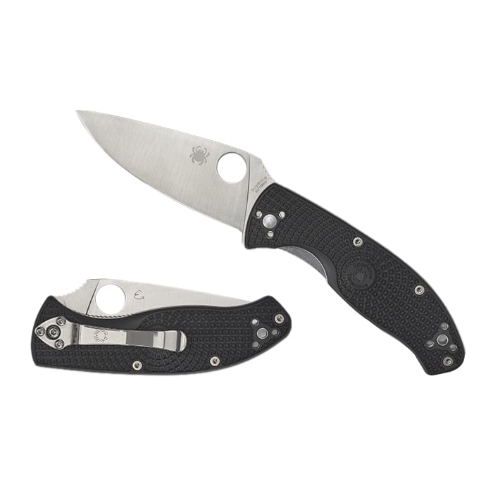 Spyderco Tenacious Lightweight Folding Knife Drop Point, Black, Plain Edge - Lightweight Handle, Smooth Opening - C122PBK