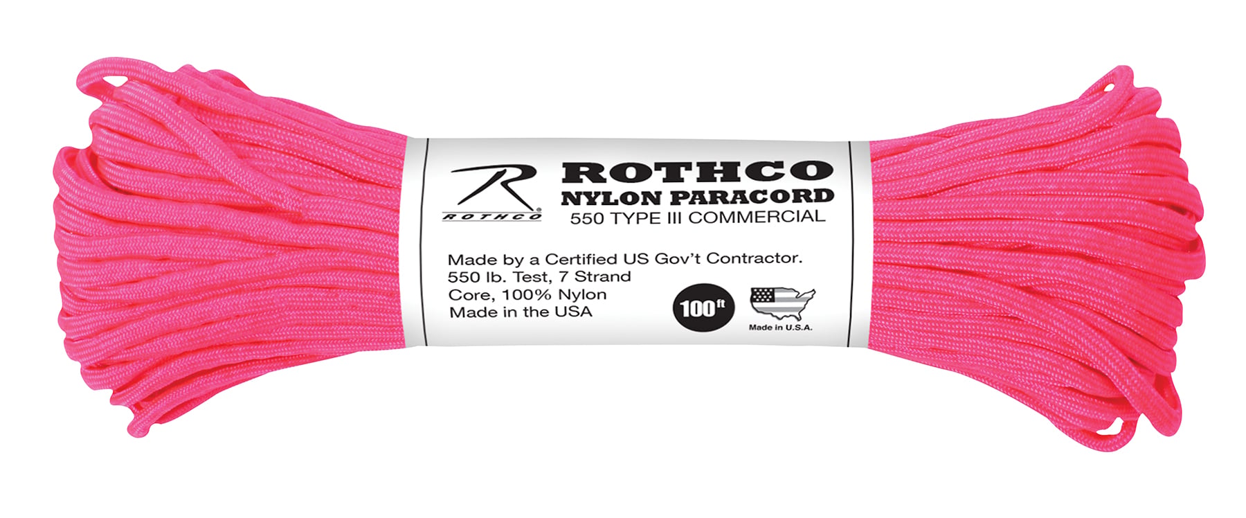 Rothco Nylon Paracord Type III 550 Lb - Neon Pink, 100