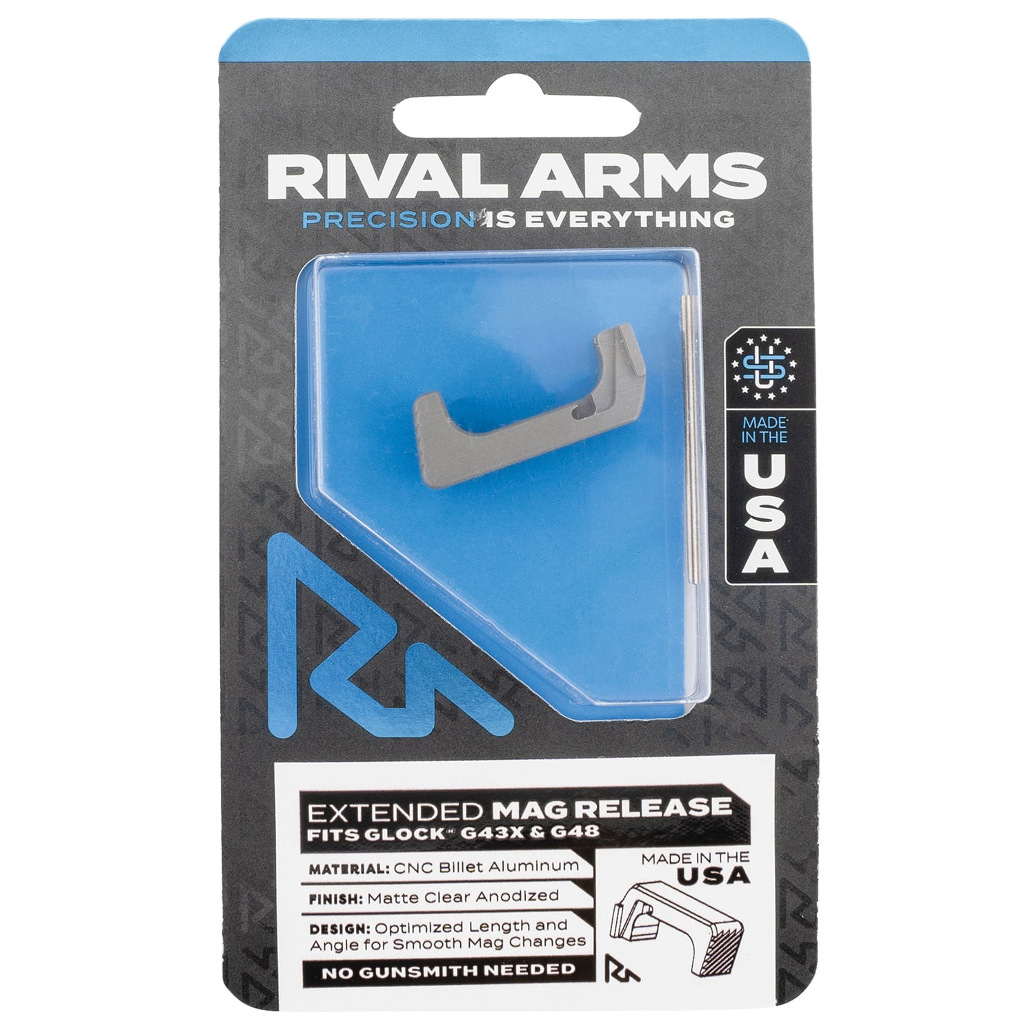 Rival Arms Extended Magazine Release for Glock 43X, Matte Clear Anodized - RA-RA72G004D