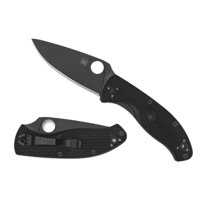 Spyderco Tenacious Lightweight Folding Knife, Drop Point, Black, Plain Edge - Durable Blade, Smooth Operation - C122PBBK