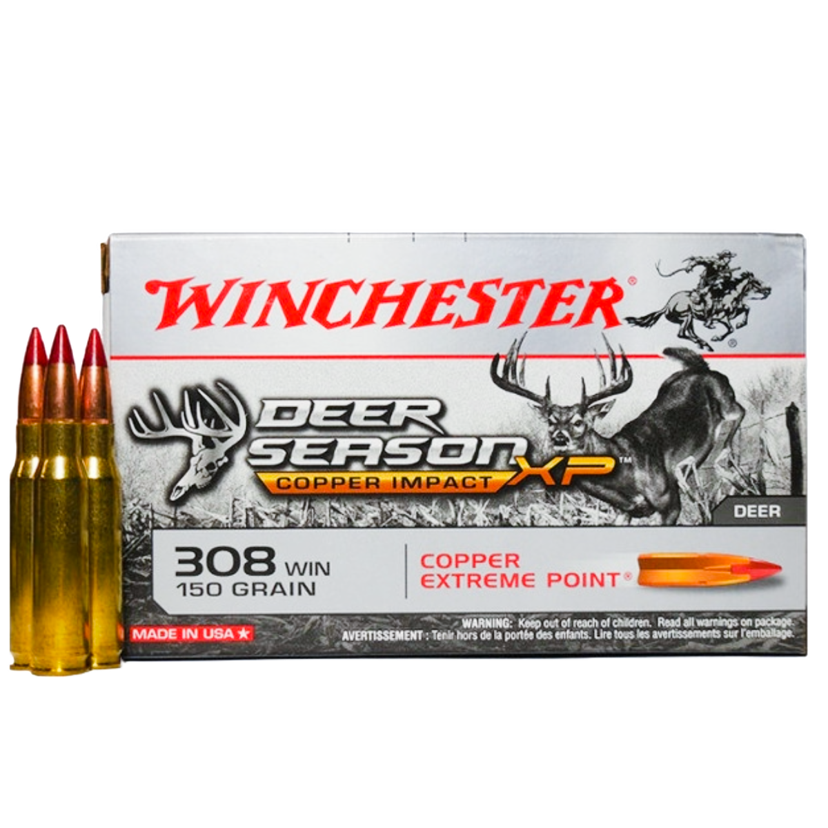 Winchester Ammunition Deer Season XP Copper Impact 150 gr Copper Extreme Point .308 Win Ammo, 20/box - X308DSLF