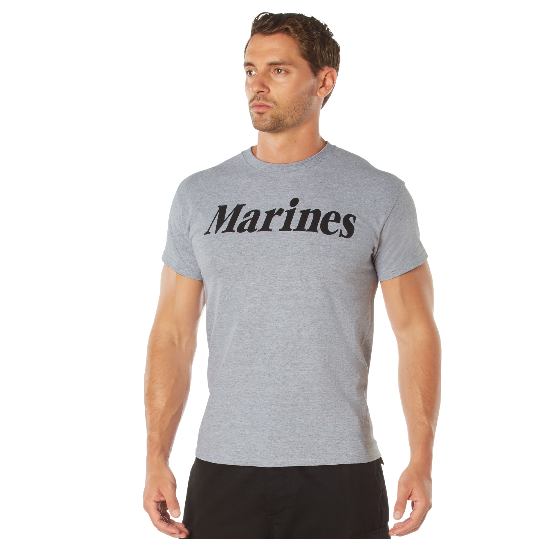 Rothco Grey Physical Training T-Shirt - Small, Emblem Marines