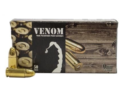 Venom 9mm 115 Gr FMJ Ammo, 50rds - 9MM115FMJ-V50