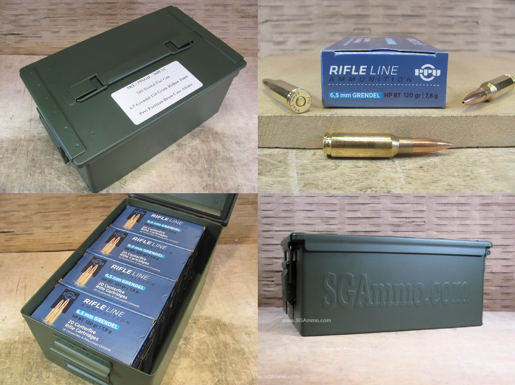 260 Round Flat Can – 6.5 Grendel Prvi Partizan 120 Grain HP BT Hollow Point Ammo – PP6GH – Packed in Metal Canister