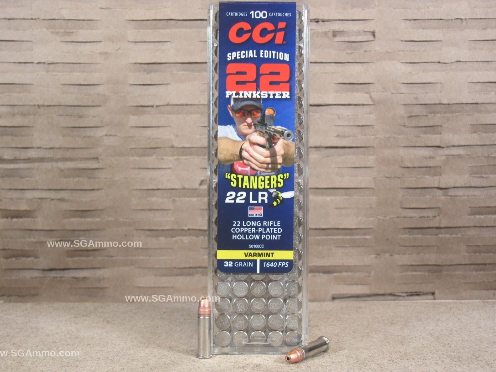 100 Round Box – 22 LR 32 Grain Hollow Point CCI Stangers Varmint Copper Plated Ammo – 50100CC