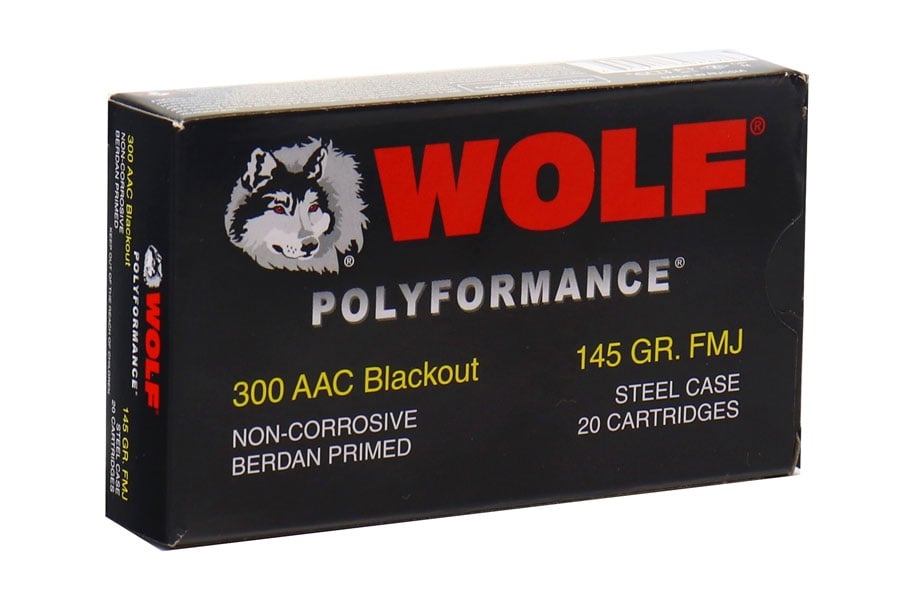 Wolf Polyformance 145 gr FMJ Steel Cased 300 Blackout Ammunition, 20 Rounds - WOLA300AACFMJ