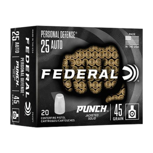 Federal PD25P1 25 ACP 45 GR Punch Solid Point 20 Per Box