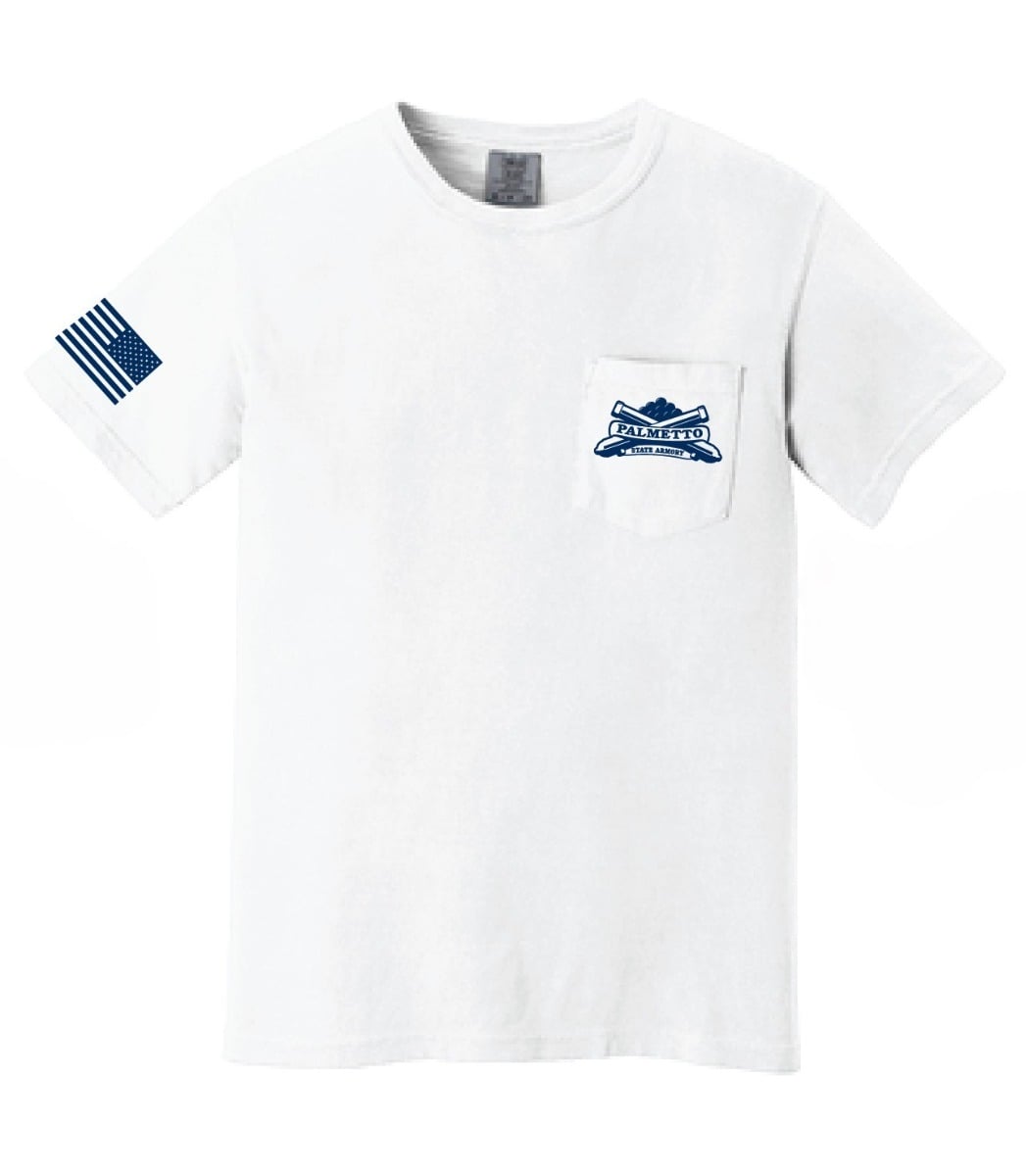 PSA Comfort Colors Pocket T-Shirt - L - White w/Navy Logo