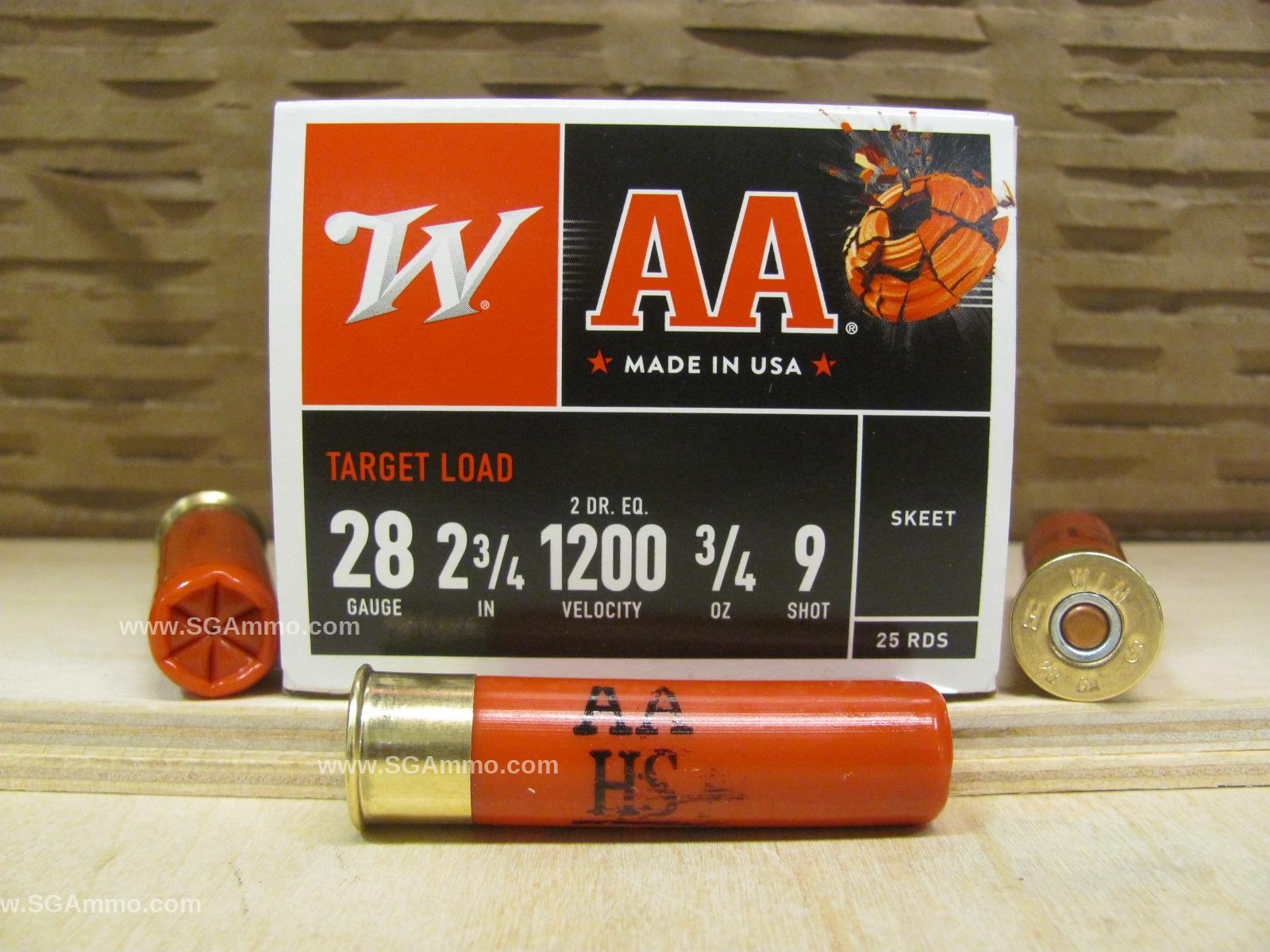 250 Round Case – 28 Gauge 2.75 Inch 3/4 Ounce Number 9 Shot Winchester AA Target Load Ammo – AA289
