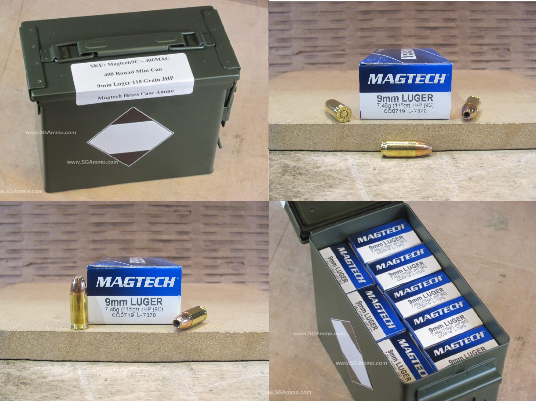 400 Round Can – 9mm Luger 115 Grain JHP Hollow Point Magtech Ammo – 9C – Packed in Mini Canister