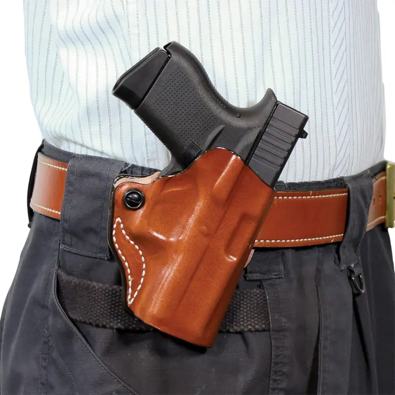 DeSantis Gunhide 019TA9PZ0 Mini Scabbard OWB Tan Leather Belt Slide Fits Springfield Hellcat OSP Right Hand