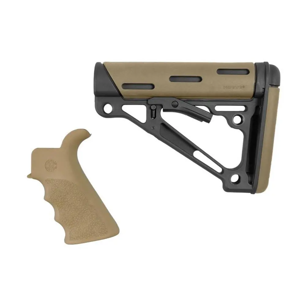 Hogue AR-15/M16 Kit Overmolded Beavertail Grip Collapsible Mil-Spec Buffer Tube Buttstock FDE