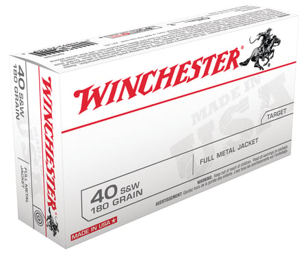 Winchester USA Pistol Ammo 40 S&W 180 gr. FMJ 50 rd. - Flat Rate Shipping Under 30lbs! - No Credit Card Fees